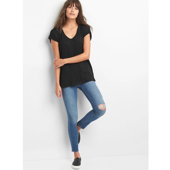 GAP Softspun roll-sleeve t-shirt Black - Picture 1 of 7